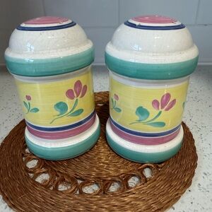 Vintage Colorful Ceramic Salt and Pepper Shakers with Floral Design